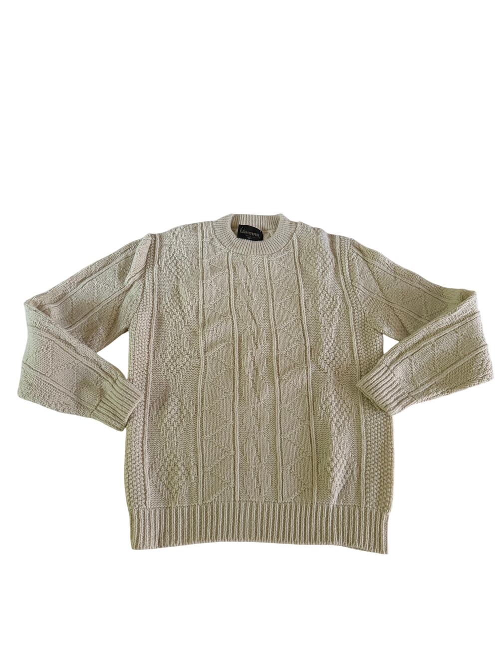 Vtg Y2K 2000s Cream Wool Cable Knit Pullover Sweater Men's M Eclectic Grandpa